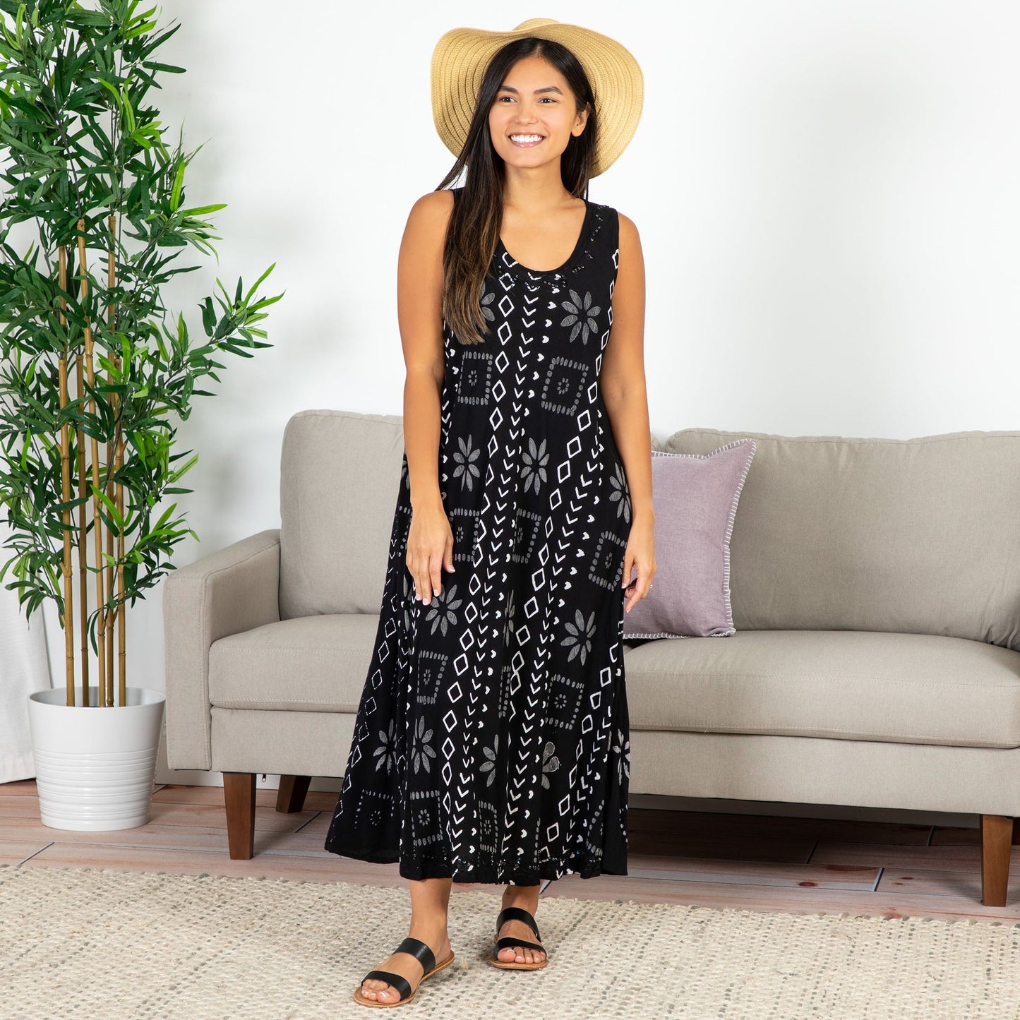 Black Geometric Long Dress | Fair Trade