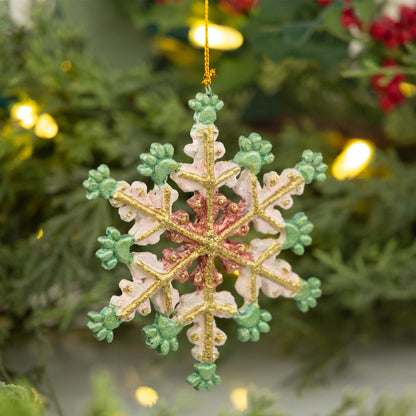 Glitter Paw Print Snowflake Ornament