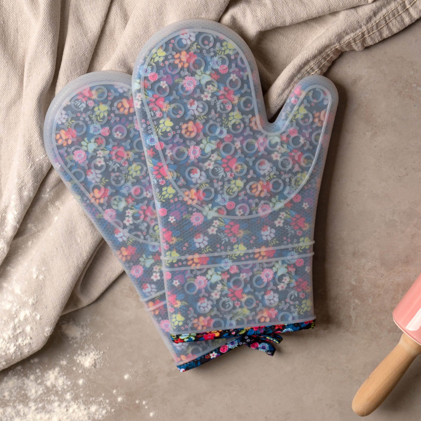 Floral Garden Silicone Oven Mitt Set