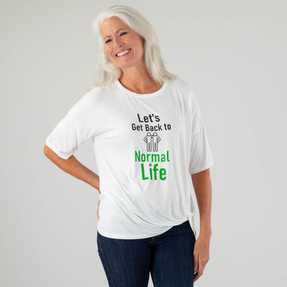 Let's Get Back Dolman Front Twist T-Shirt