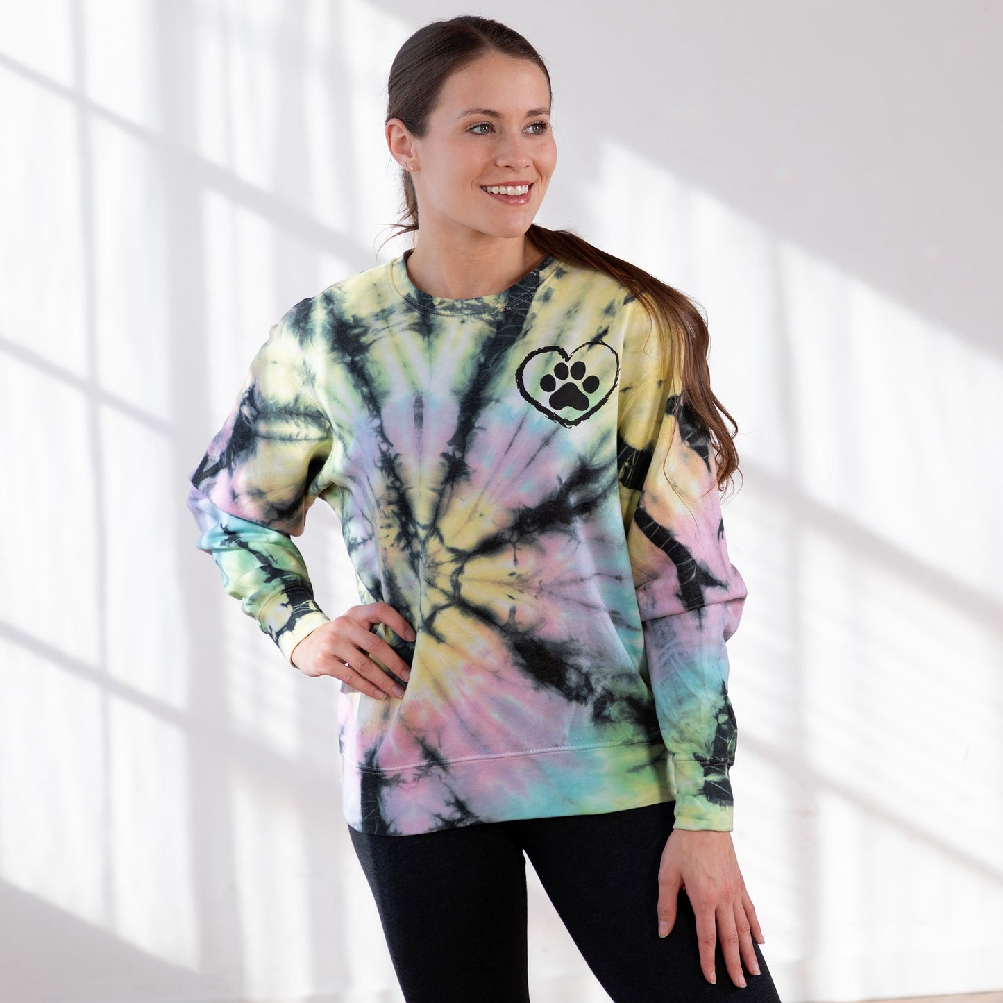 Midnight Rainbow Tie-Dye Paw Crew Sweatshirt