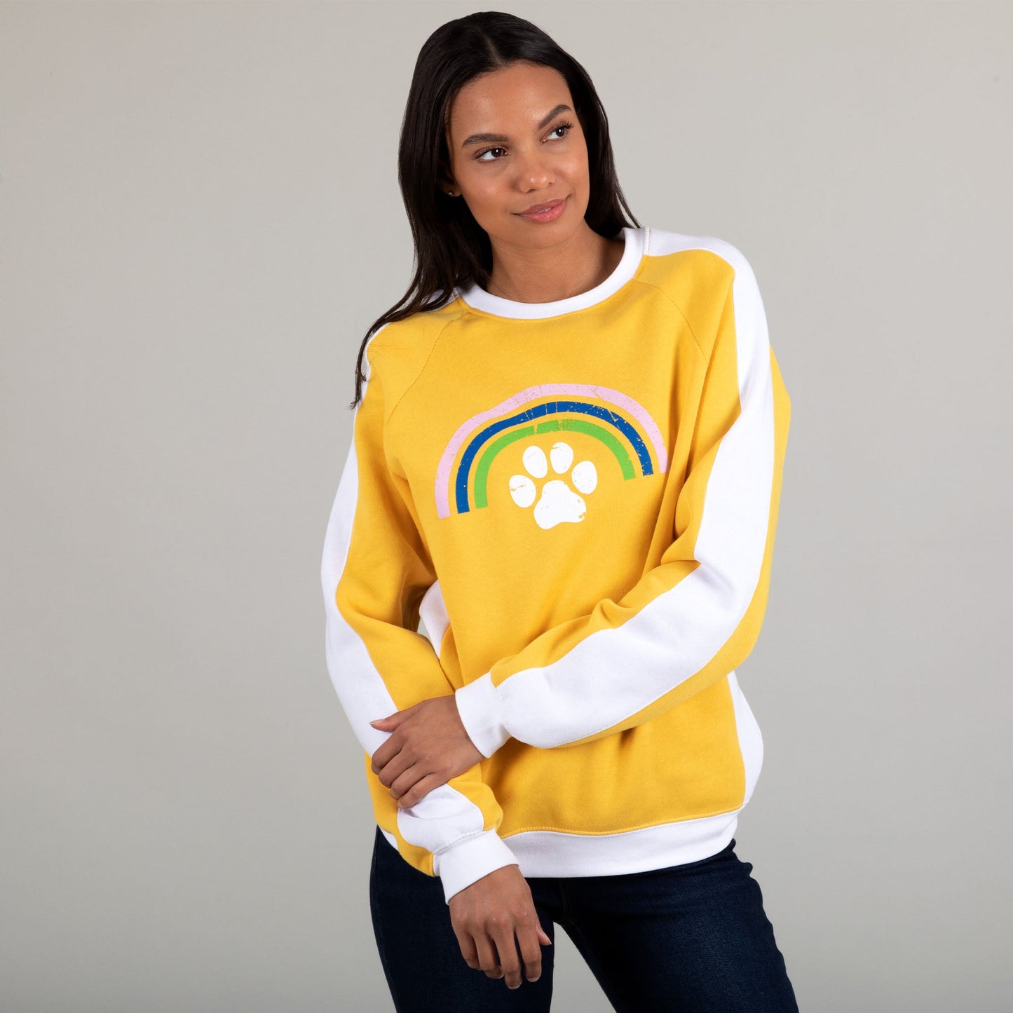 Rainbow & Paw Color-Block Crewneck Sweatshirt