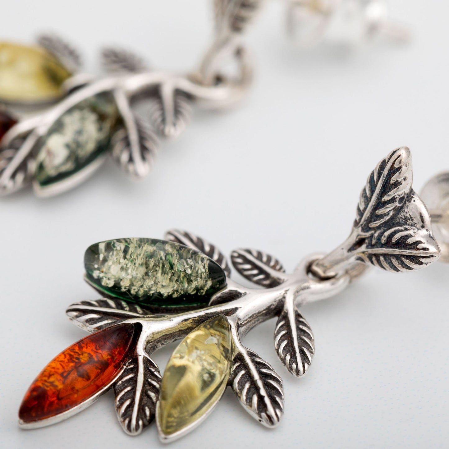 Leaves of Amber & Sterling Earrings