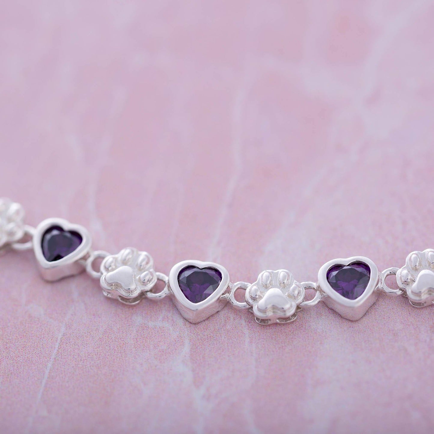 Amethyst Hearts & Paws Sterling Bracelet