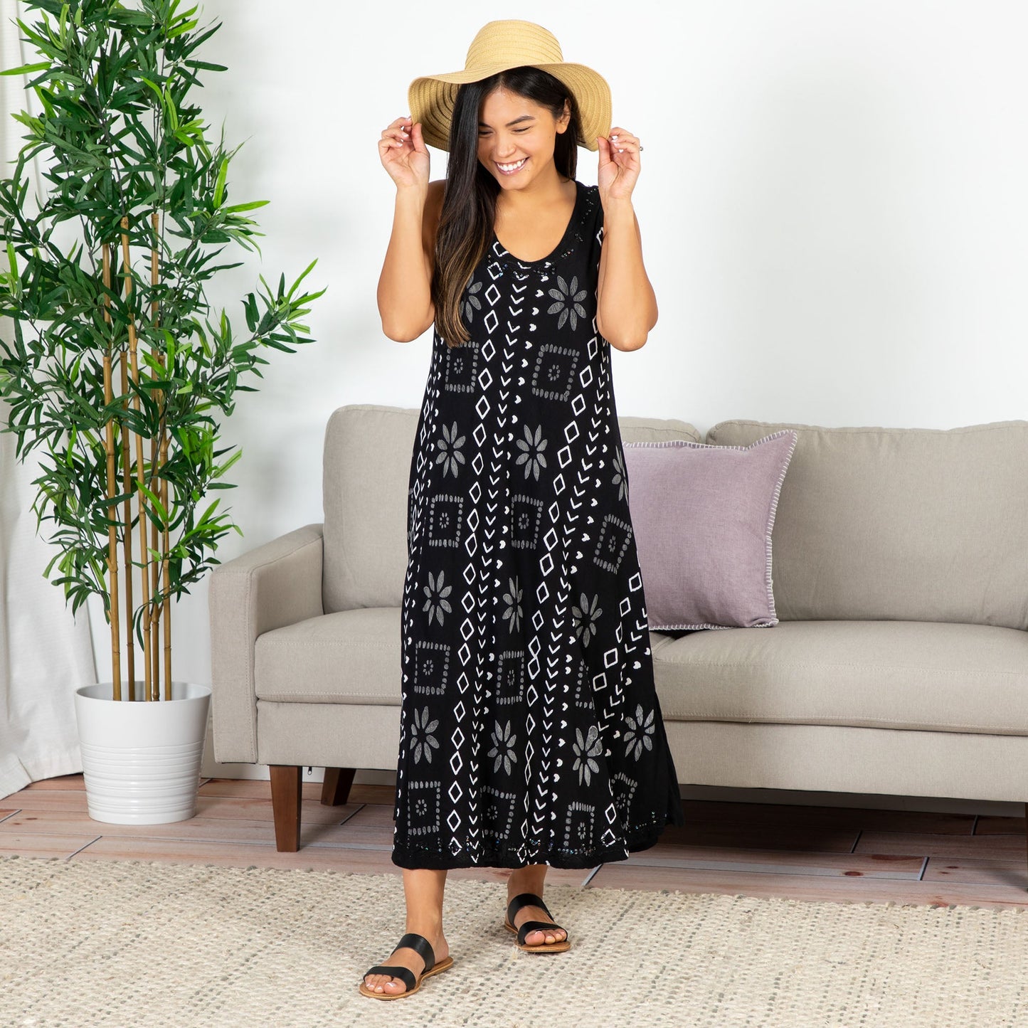 Black Geometric Long Dress | Fair Trade