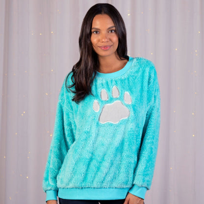 Sherpa Fleece Paw Print Crewneck Pullover