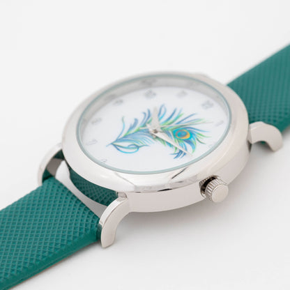 Green Peacock Feather Watch