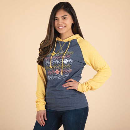 Rows of Paws Raglan Long Sleeve Hooded Tee