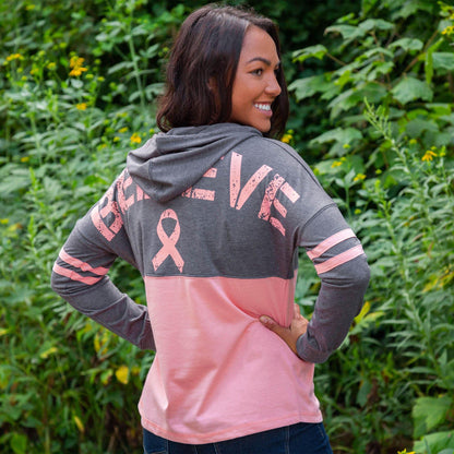 Believe Pink Ribbon Two-Toned Hooded Tee