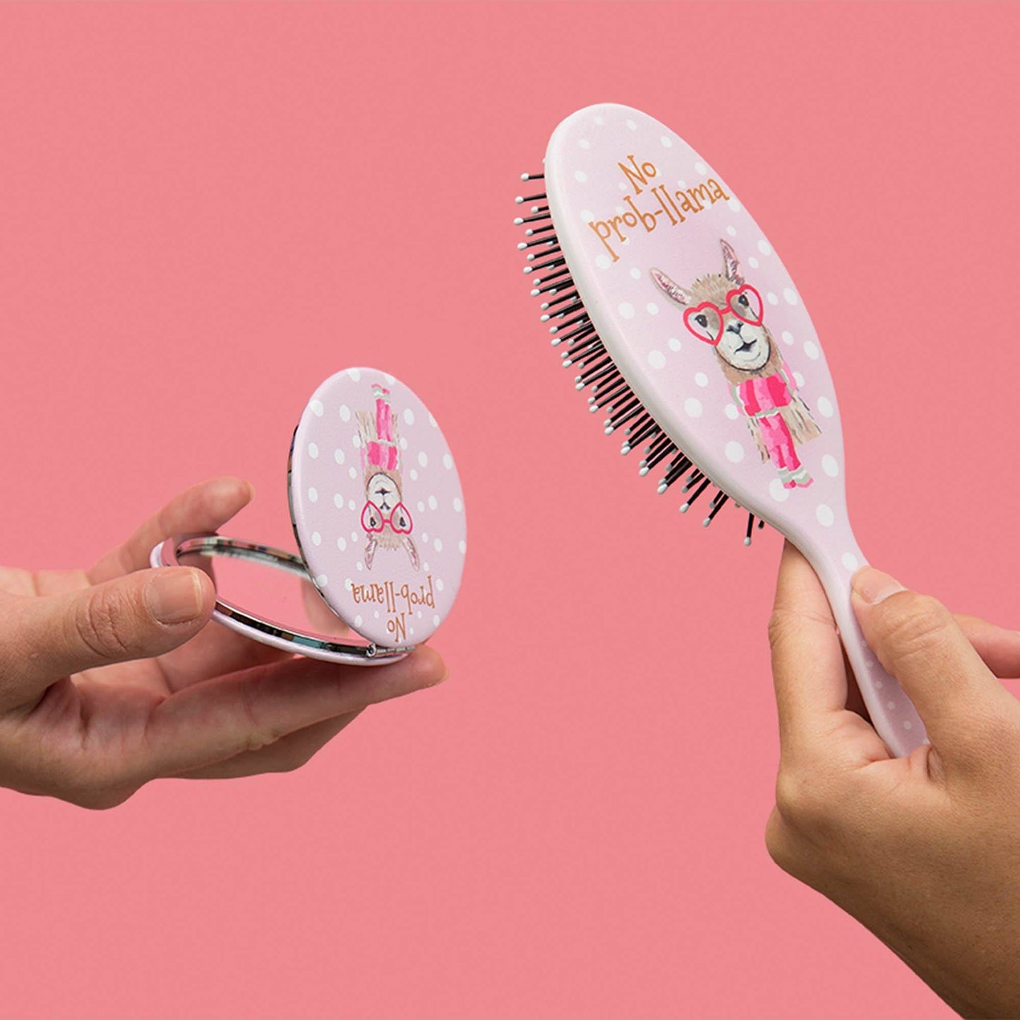 No Prob-llama Hairbrush & Pocket Mirror Set