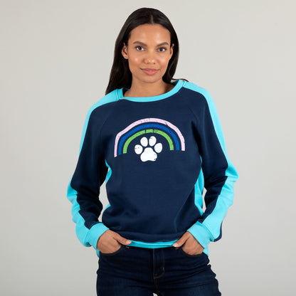 Rainbow & Paw Color-Block Crewneck Sweatshirt