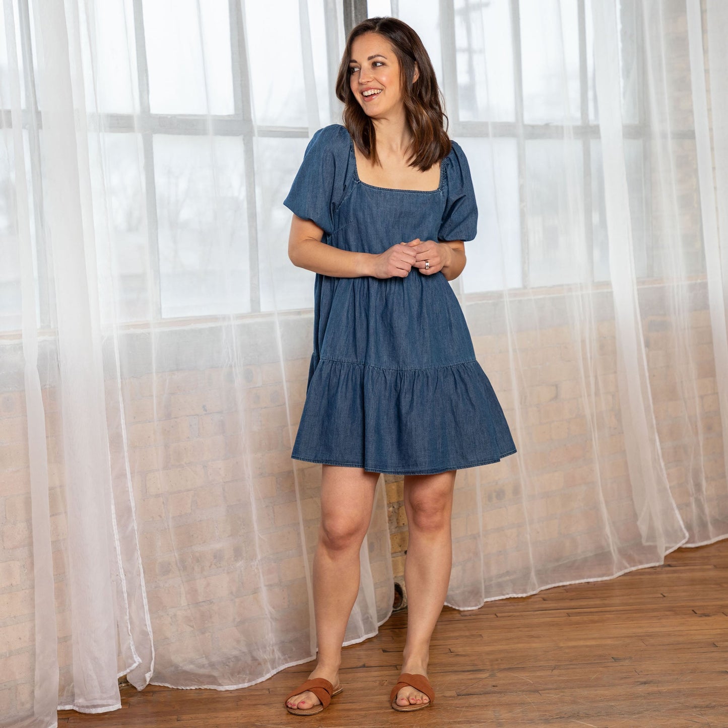 Balloon Sleeve Denim Baby Doll Dress