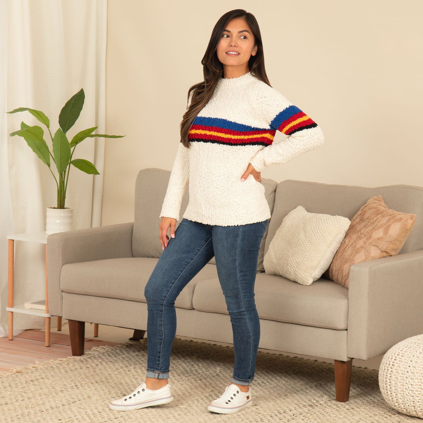 Rainbow Soft Nubby Knit Sweater