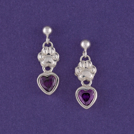 Amethyst Hearts & Paws Sterling Earrings