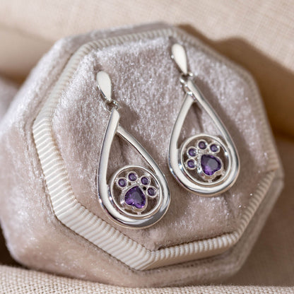 Crystal Paw Print Sterling Teardrop Earrings