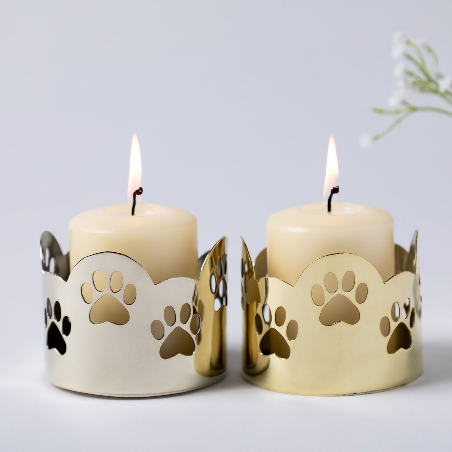 Paw Print Mixed Metal Candle Holder