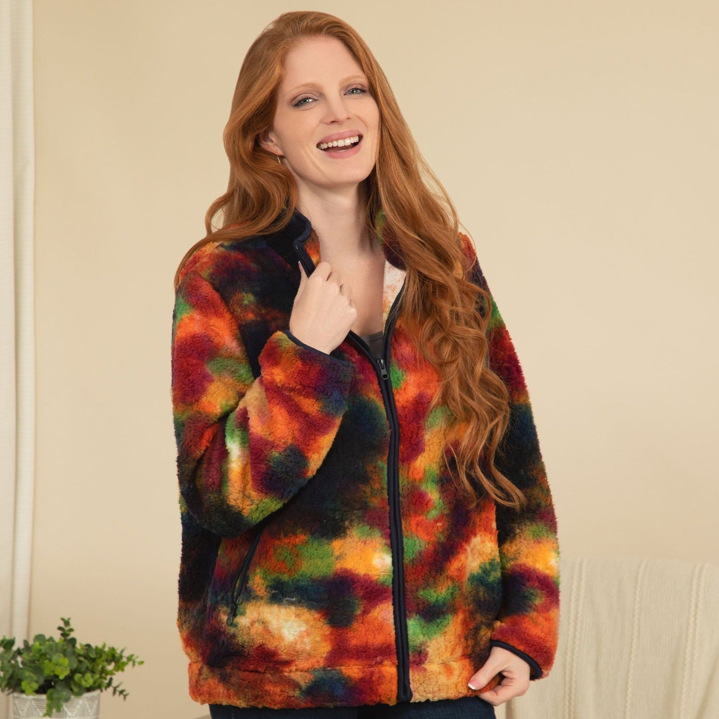 Rainbow Tie-Dye Sherpa Fleece Jacket