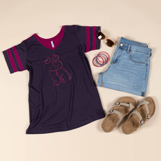 For the Love of Paws V-Neck Football Tee