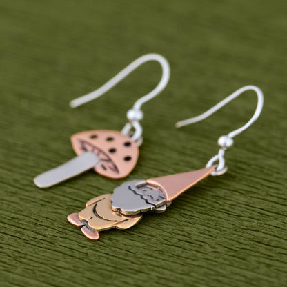 Lucky Gnome & Mushroom Mixed Metal Earrings