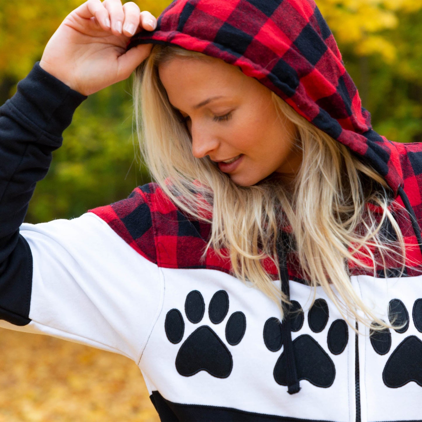 Paw Print Plaid Zip Hoodie