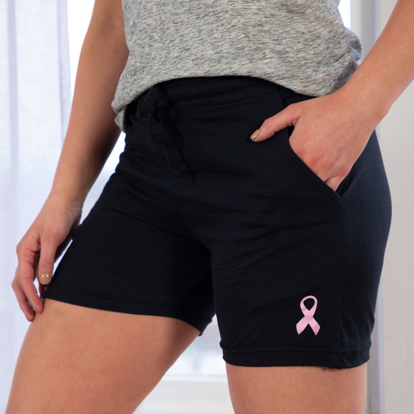 Women's Pink Ribbon Drawstring Shorts