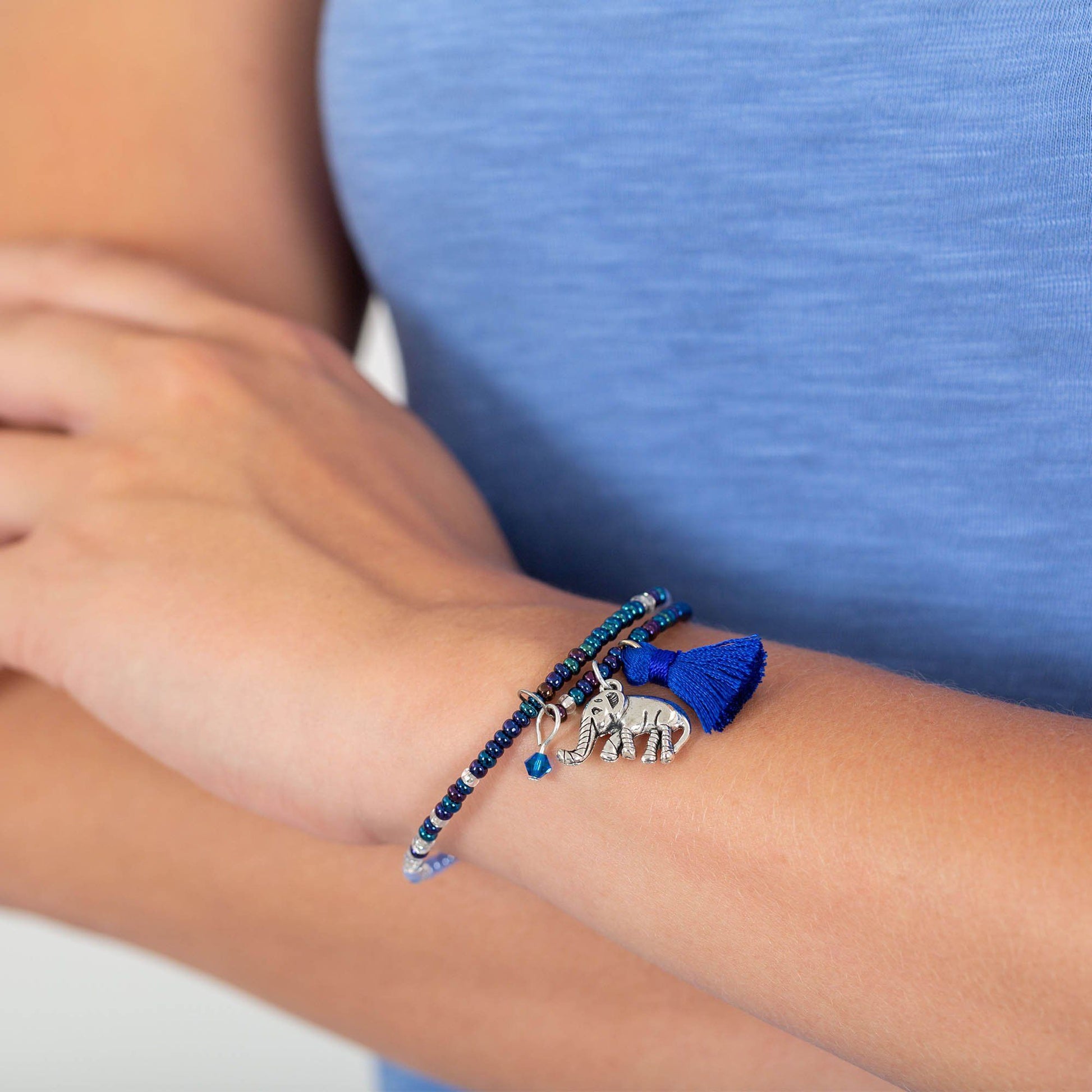 Promo - PROMO - Beaded Blue Elephant Adjustable Bracelet