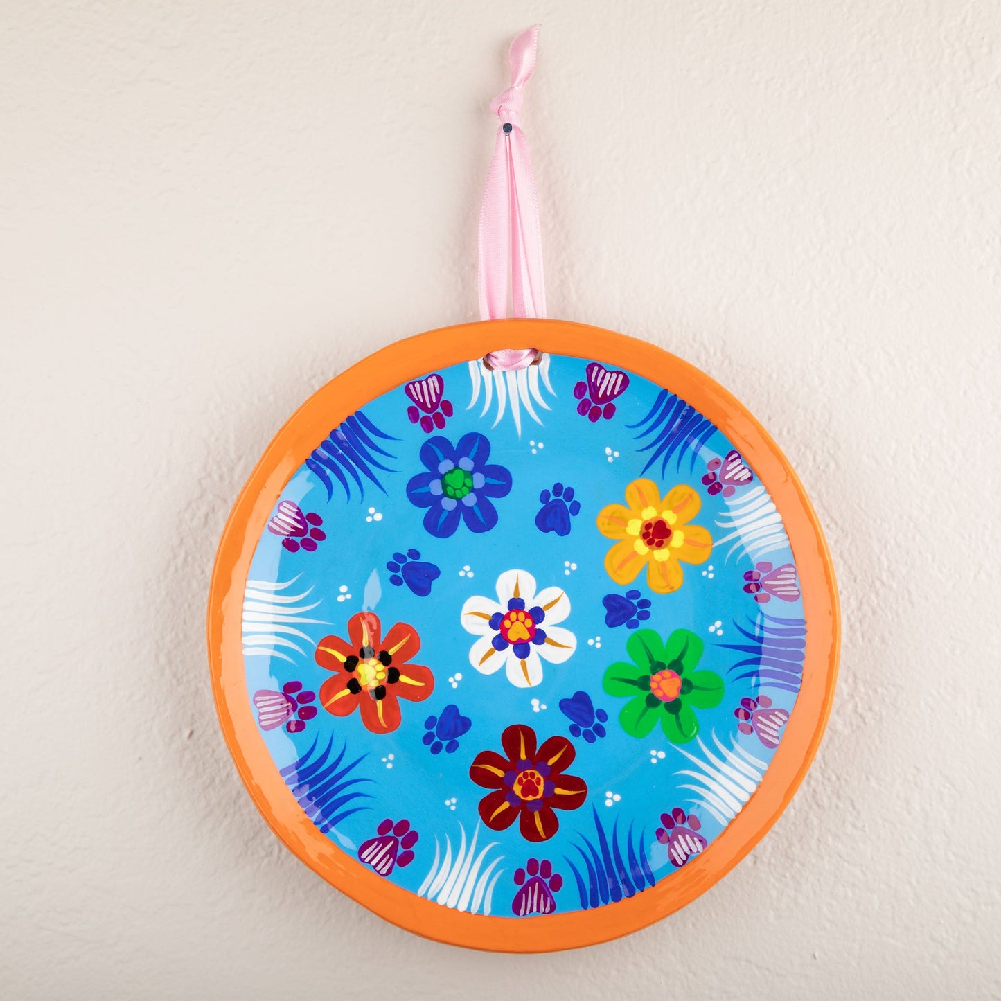 Hand Painted Paws & Flowers Decorative Ceramic Plate