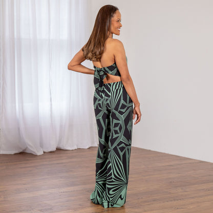 Geo Print Tie Back Strapless Jumpsuit