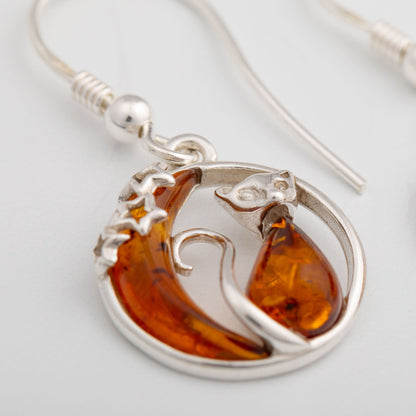 Moonlight Cat Sterling & Amber Earrings