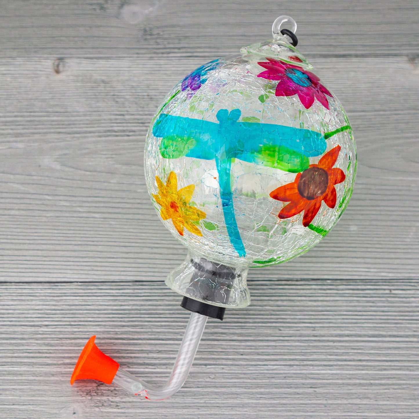 Hand-Painted Glass Hummingbird Feeder