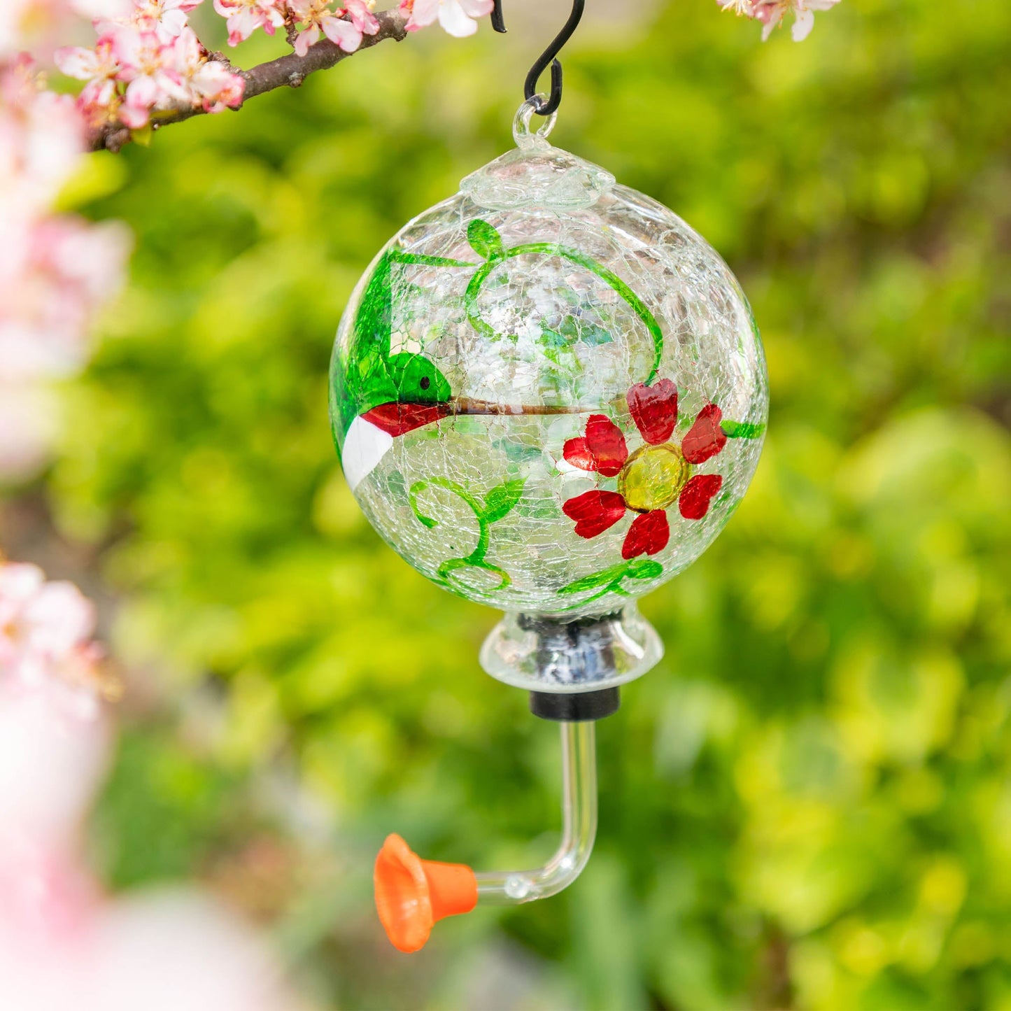 Hand-Painted Glass Hummingbird Feeder