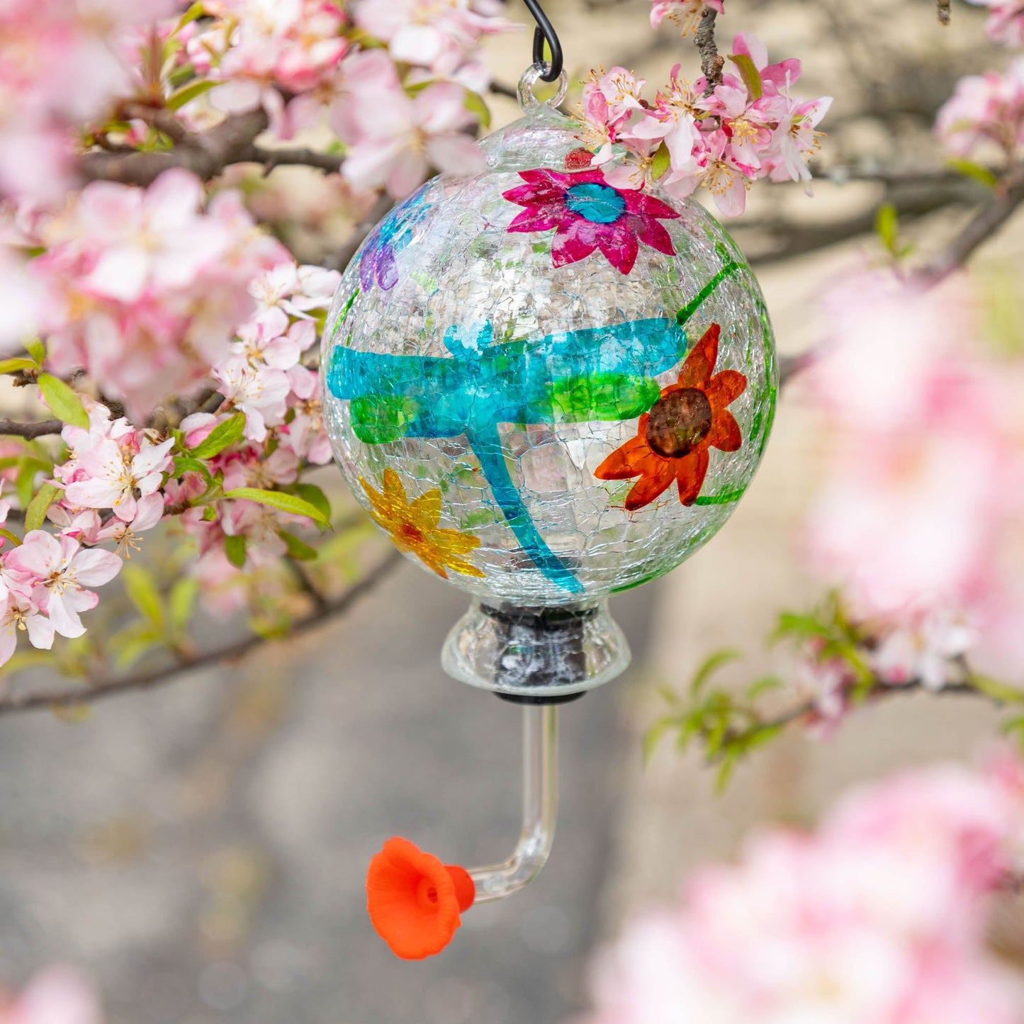 Hand-Painted Glass Hummingbird Feeder