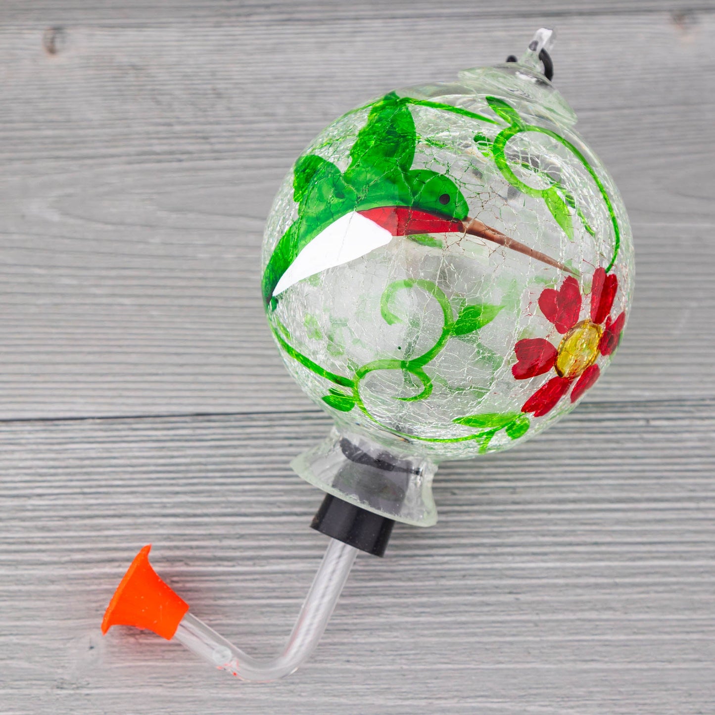 Hand-Painted Glass Hummingbird Feeder