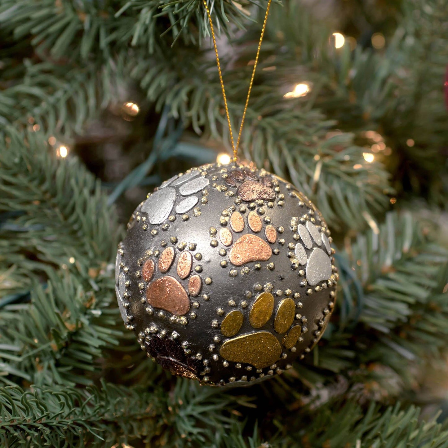 Beaded Paw Ball Ornament