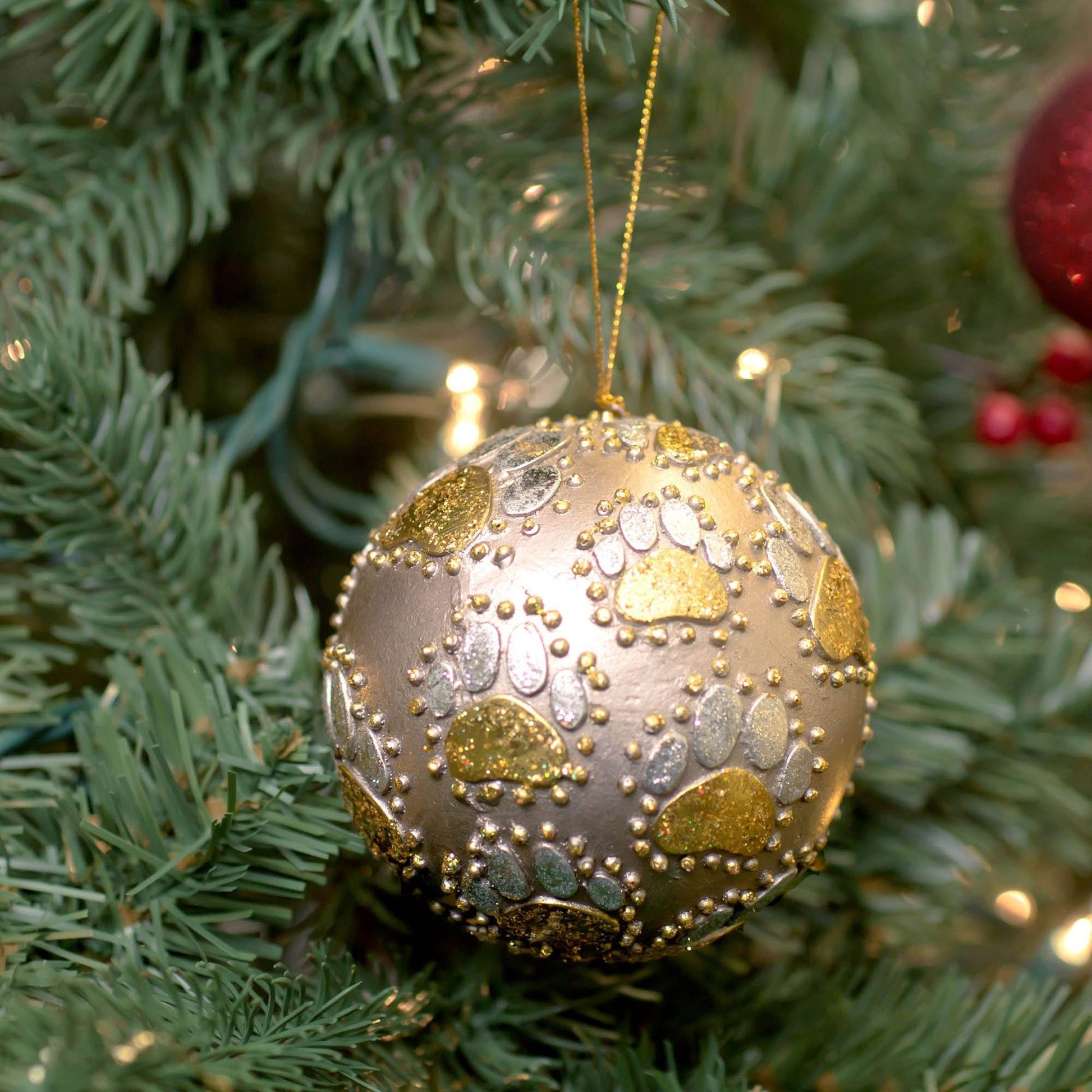 Beaded Paw Ball Ornament