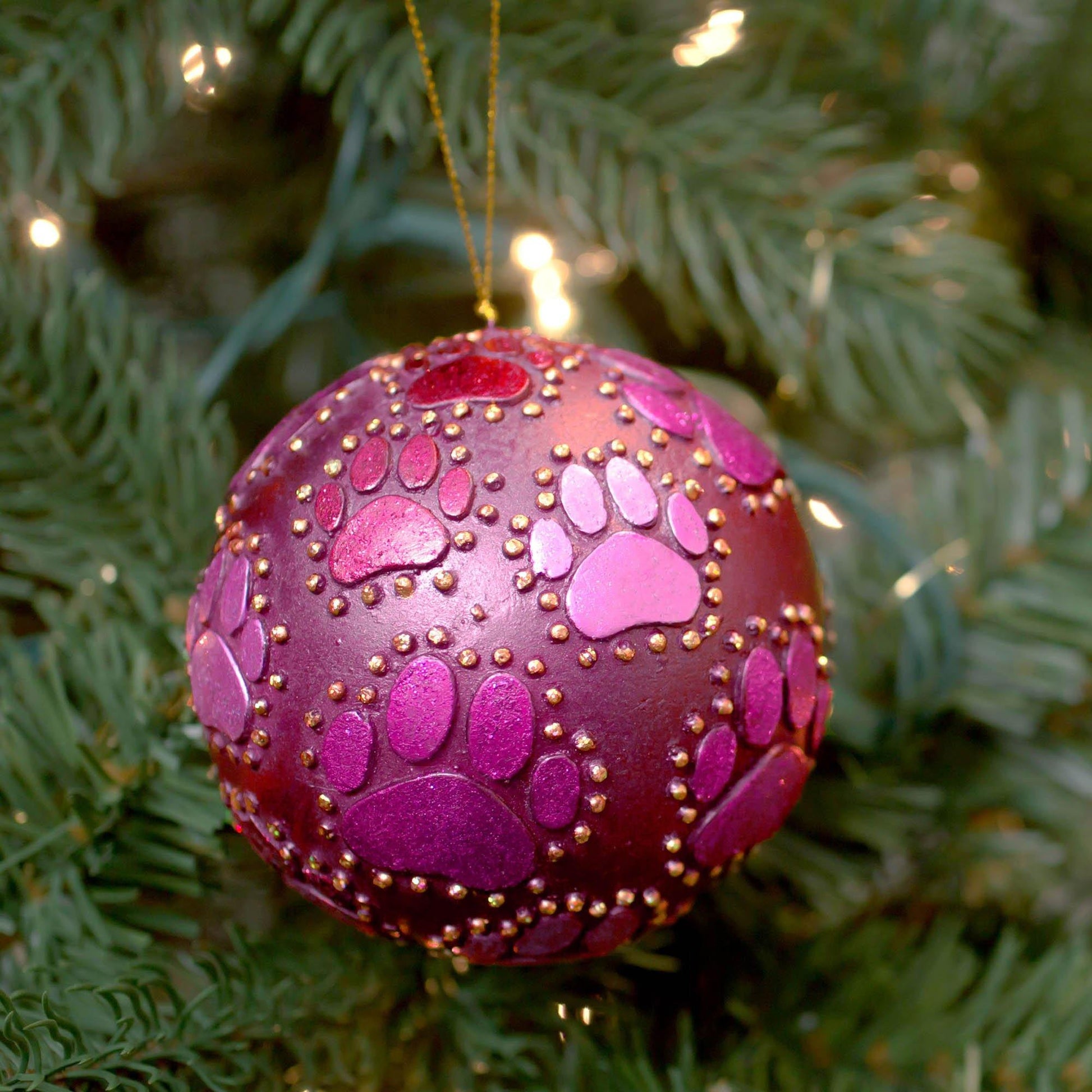 Beaded Paw Ball Ornament