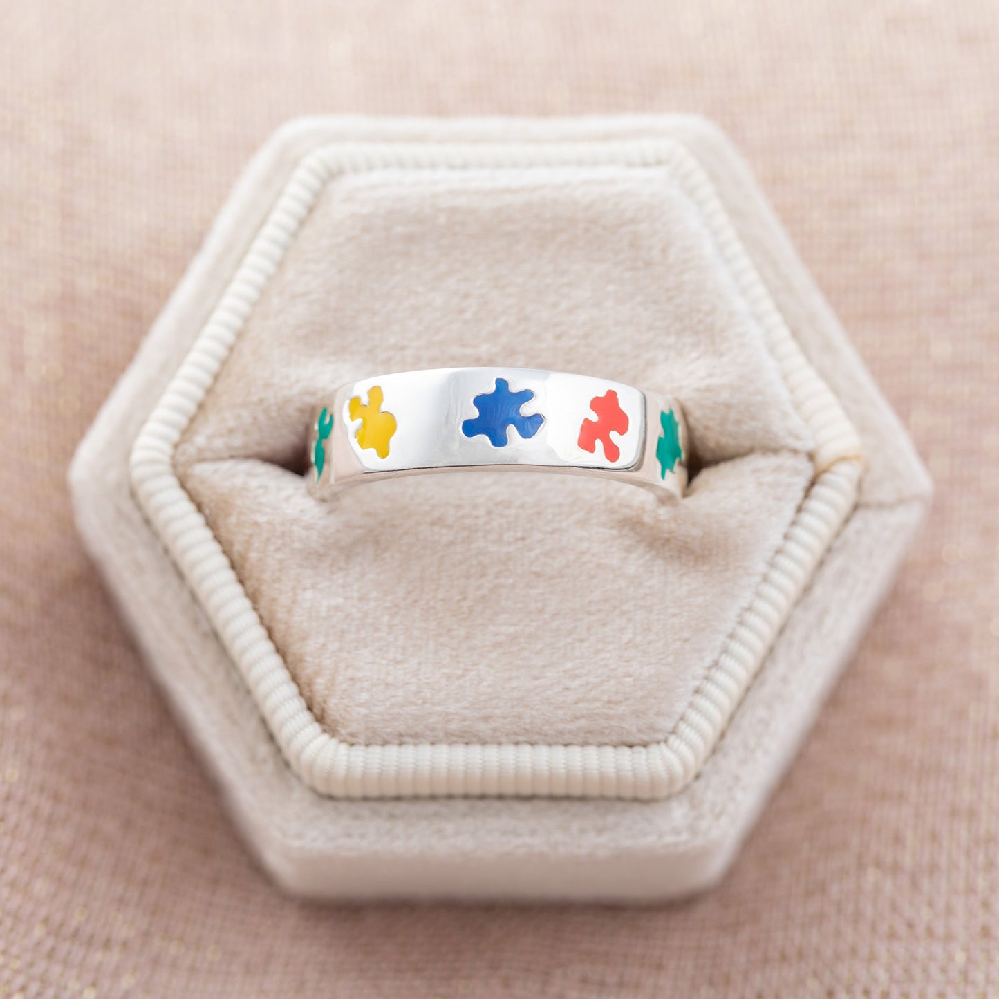 Puzzle Piece Autism Awareness Sterling Ring