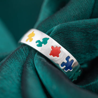 Puzzle Piece Autism Awareness Sterling Ring