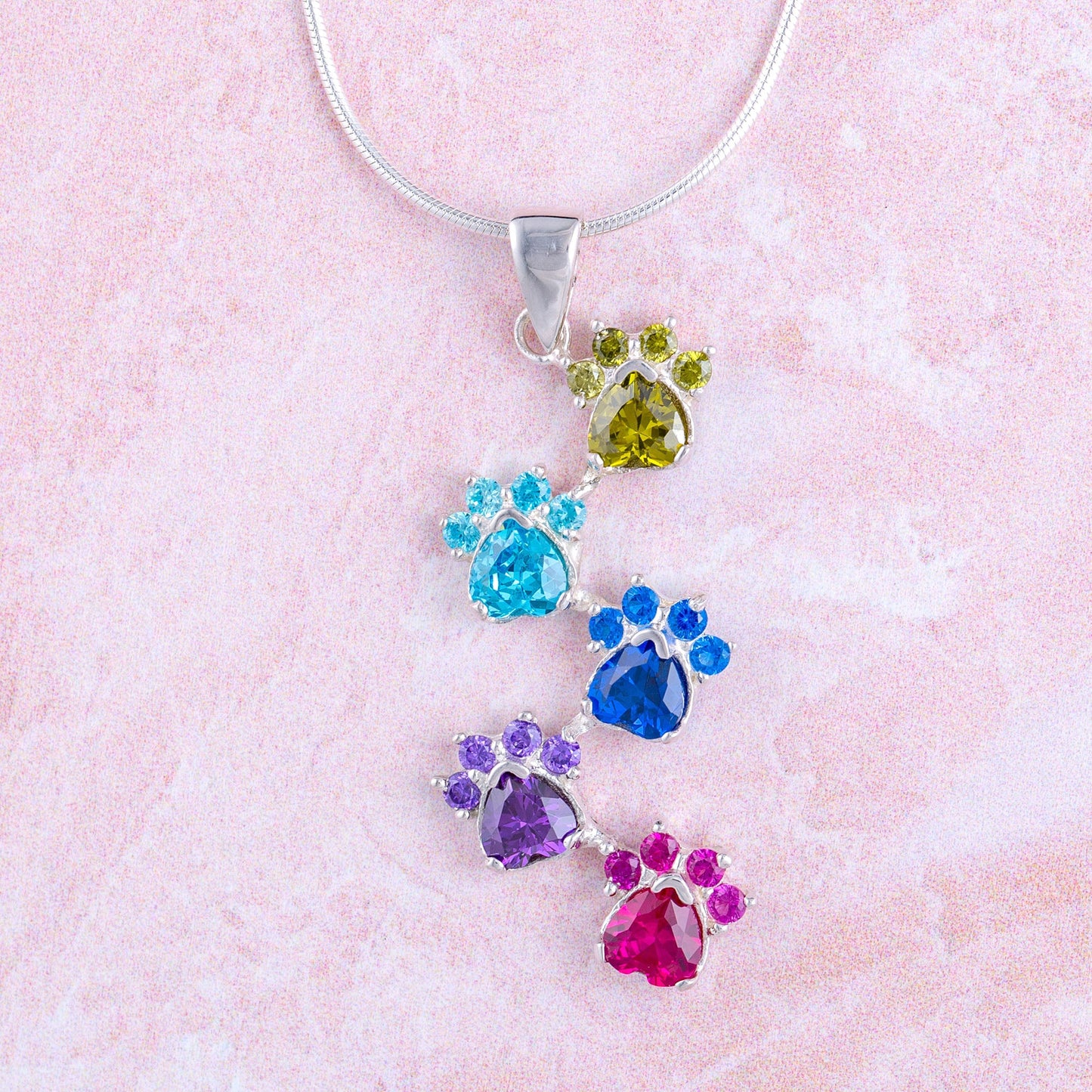 Rainbow of Paws Sterling Necklace