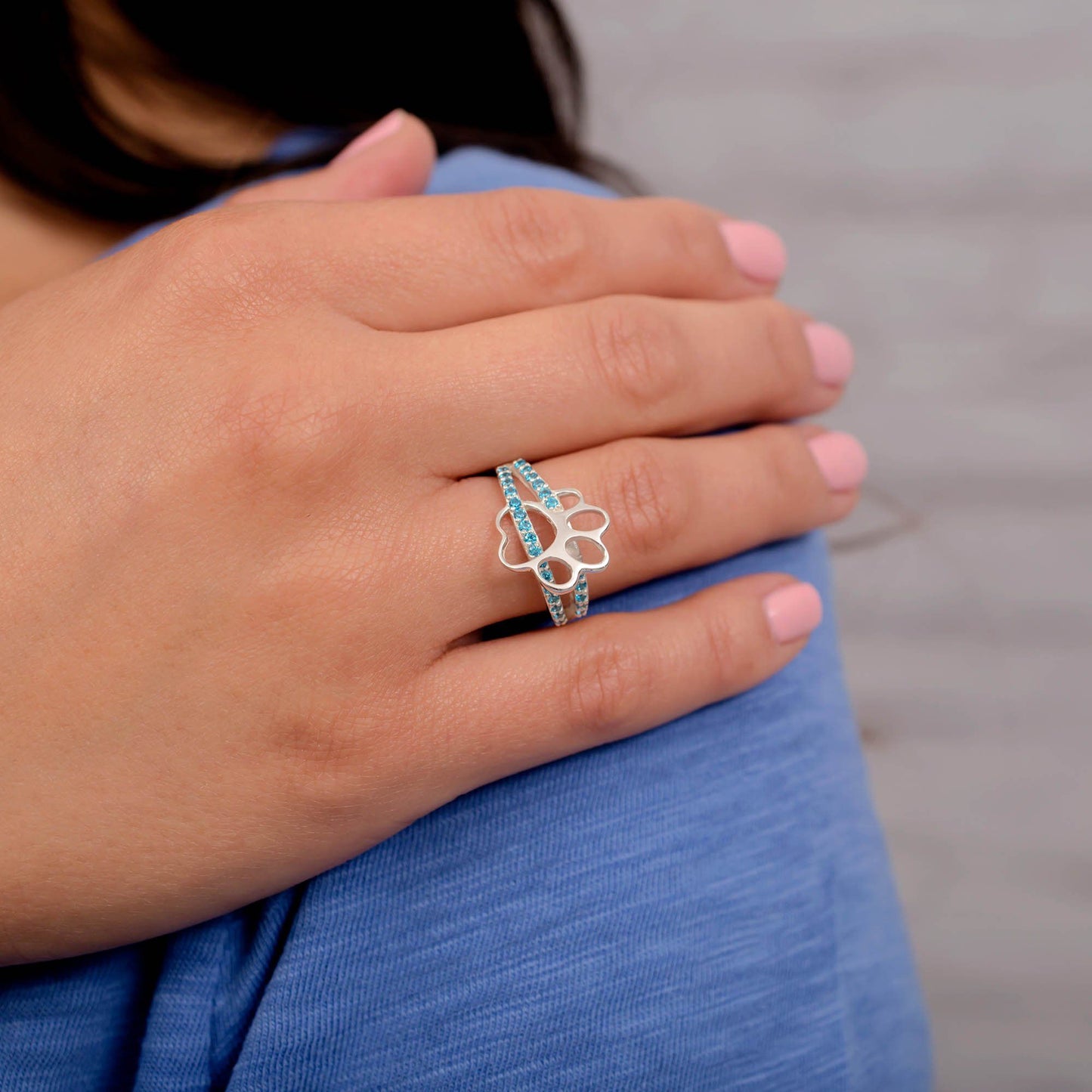 Two-Tier Birthstone Paw Print Sterling Ring