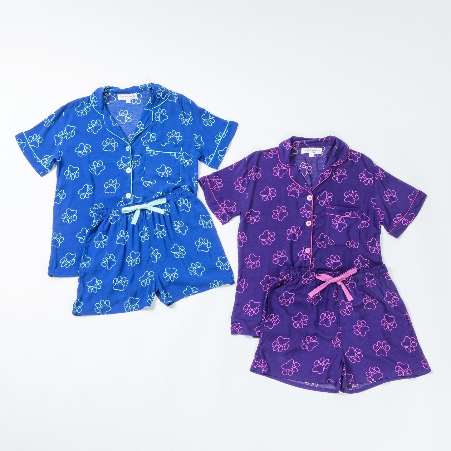 Outlined Paw Prints Pajama Shorts Set