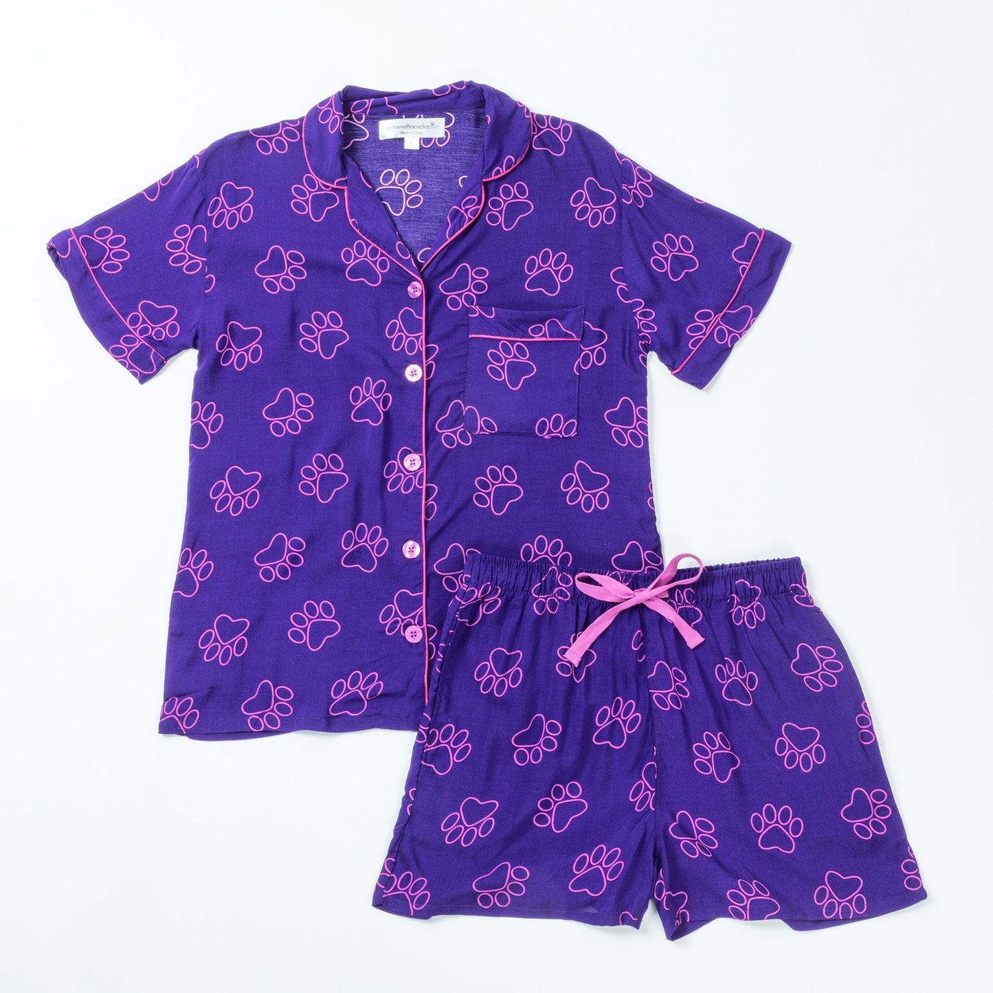 Outlined Paw Prints Pajama Shorts Set