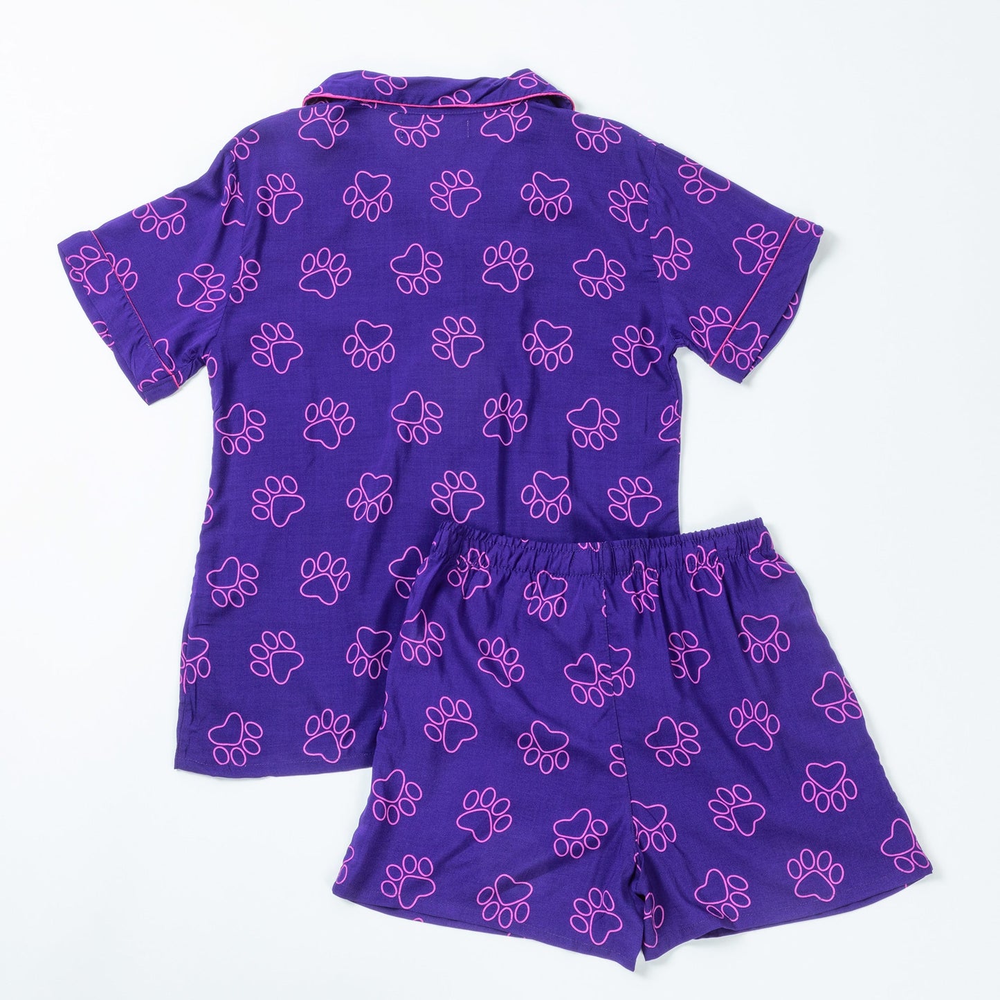 Outlined Paw Prints Pajama Shorts Set