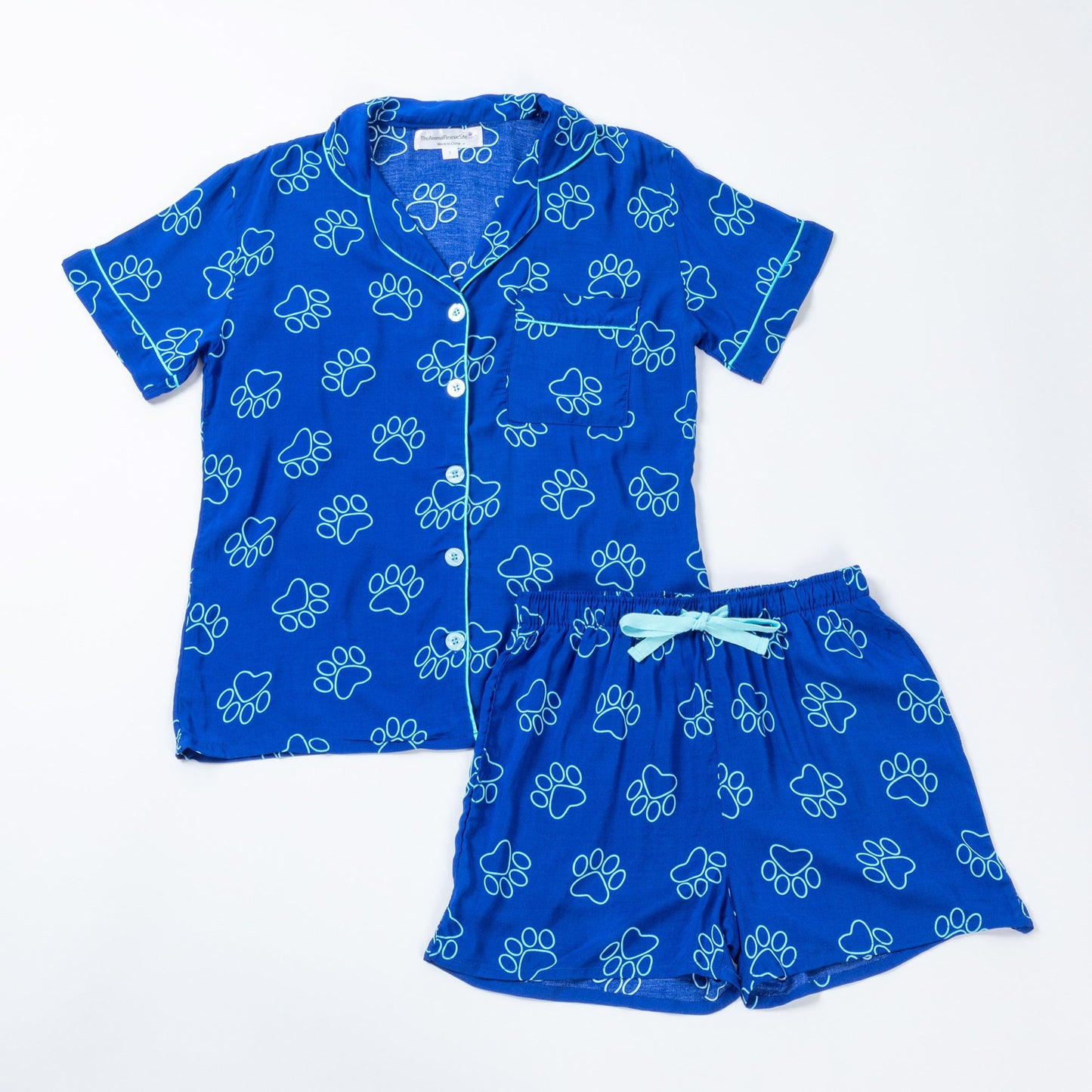 Outlined Paw Prints Pajama Shorts Set