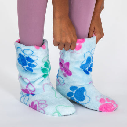 Super Cozy&trade; Paw Print Fleece Slipper Booties