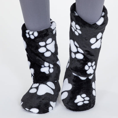 Super Cozy&trade; Paw Print Fleece Slipper Booties