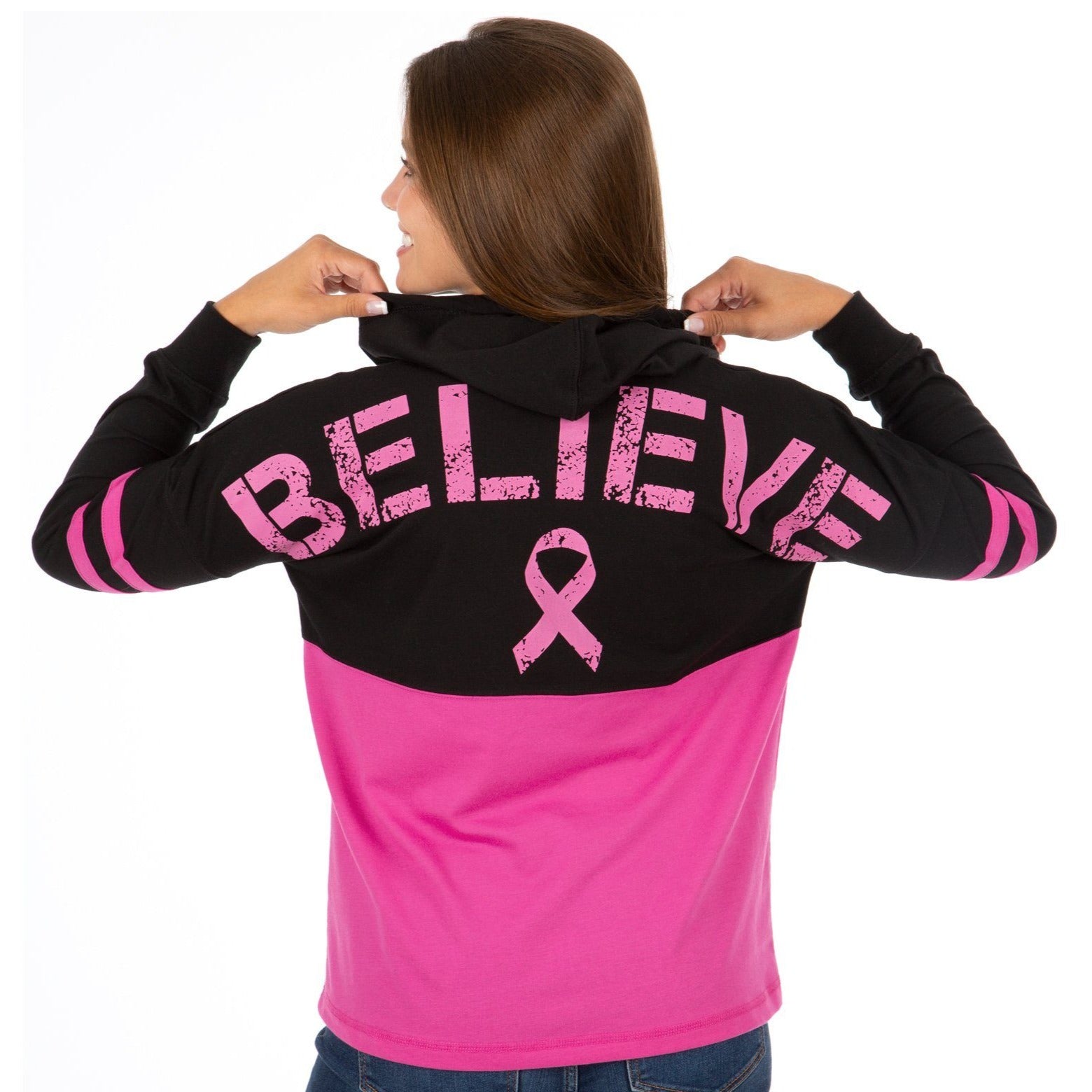 Believe Pink Ribbon Two-Toned Hooded Tee