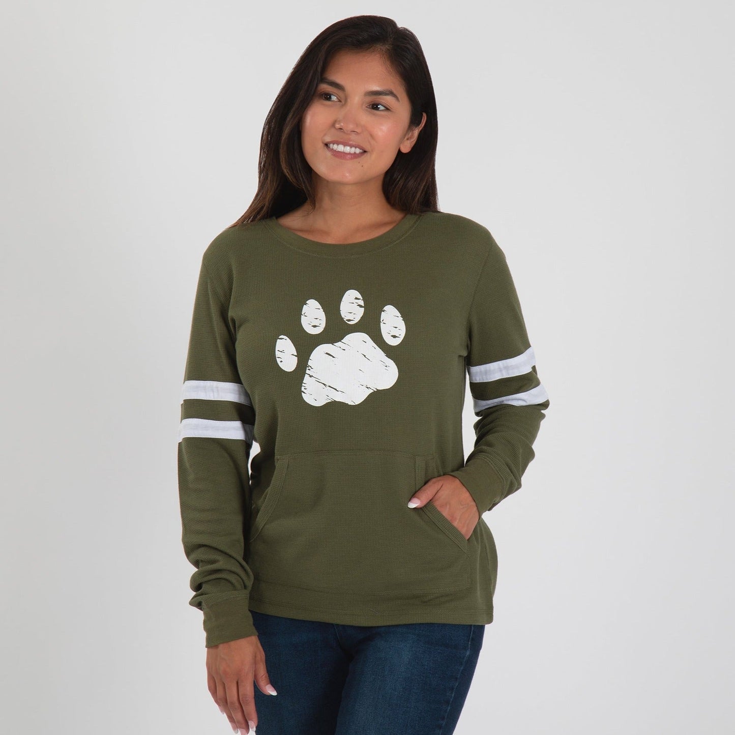 Paw Stripe Thermal Long Sleeve Top