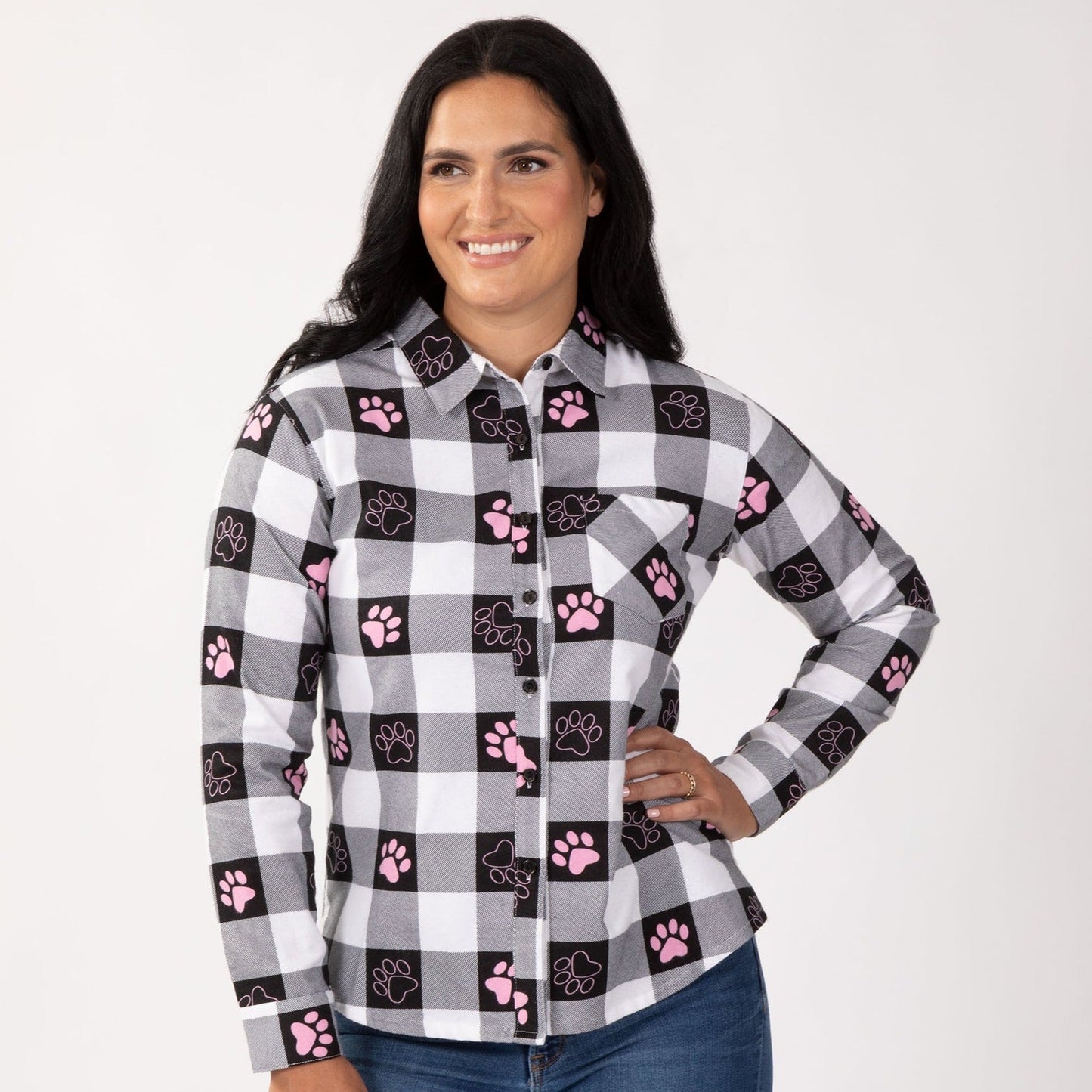 Paw Print Flannel Button Up Shirt