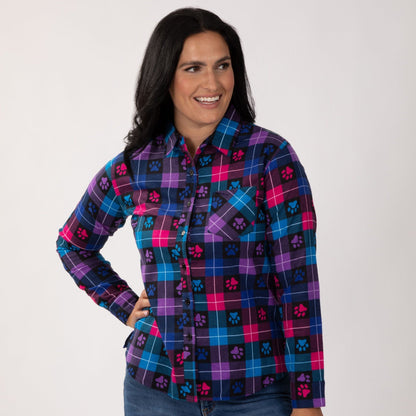 Paw Print Flannel Button Up Shirt